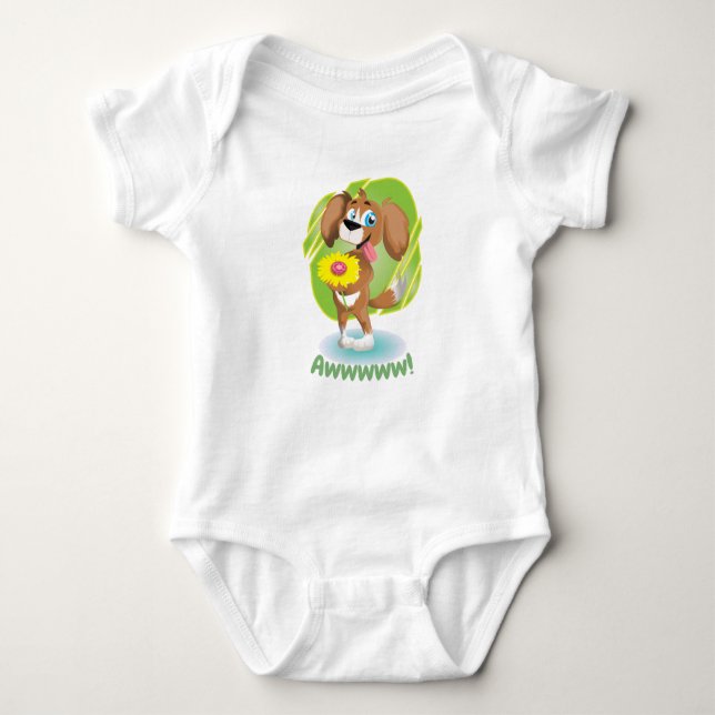 Cute Adorable Dog and Chick Graphic Baby Bodysuit (Front)