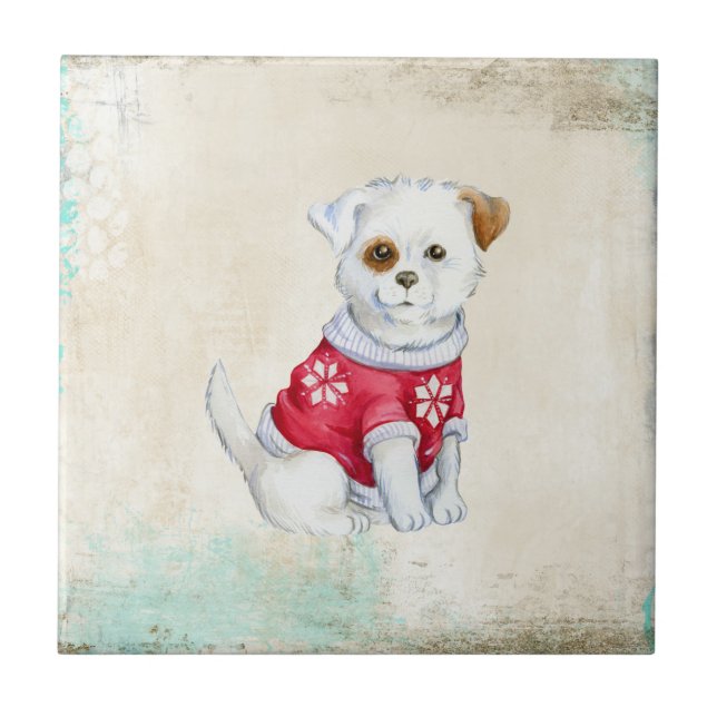 Cute adorable domestic puppy ceramic tile (Front)