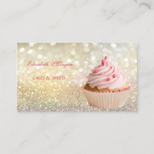Cute Adorable  Elegant Bokeh Cupcake Bakery Business Card