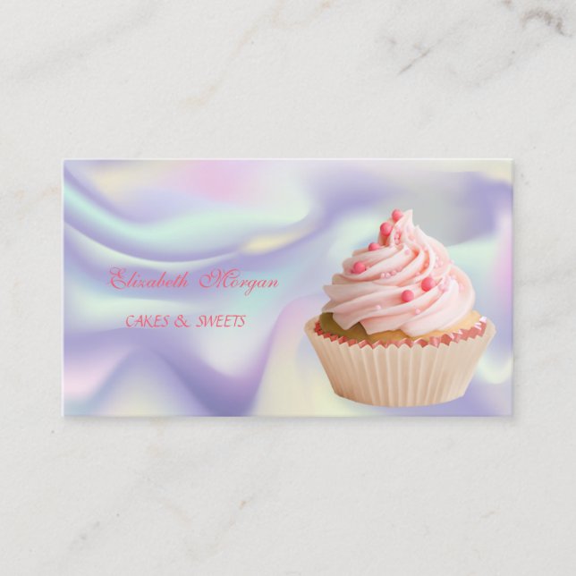 Cute Adorable Elegant Cupcake Bakery Holographic Business Card (Front)