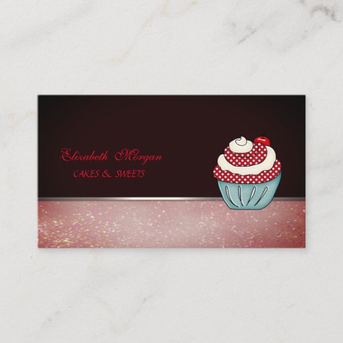 Cute Adorable  Elegant Cupcake Cherry Bakery Business Card