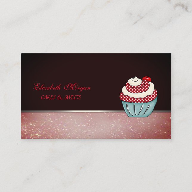 Cute Adorable  Elegant Cupcake Cherry Bakery Business Card (Front)