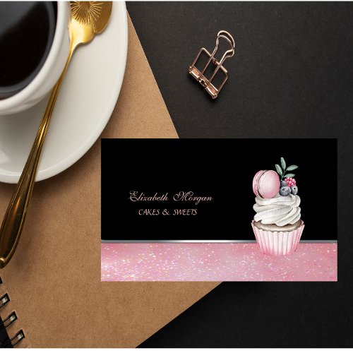 Cute Adorable  Elegant Macaron Cupcake Bakery Business Card