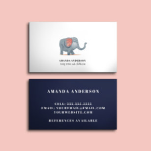 Cute Adorable Elephant Baby sitter child care Business Card