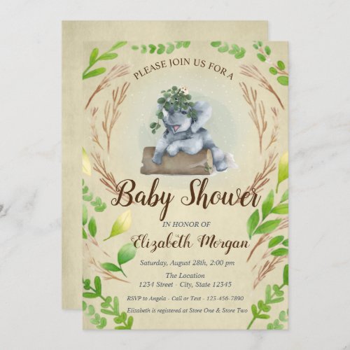 Cute Adorable Elephant Leaves Invitation