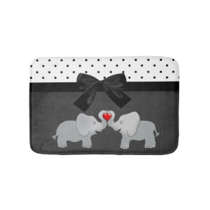 Cute Adorable Elephants,Polka Dots,Black Bow Bathroom Mat