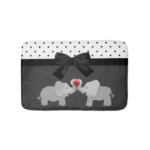 Cute Adorable ElephantsPolka DotsBlack Bow Bathroom Mat