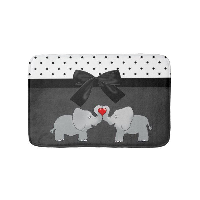 Cute Adorable Elephants,Polka Dots,Black Bow Bathroom Mat (Front)