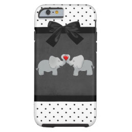 Cute Adorable Elephants,Polka Dots,Black Bow Tough iPhone 6 Case