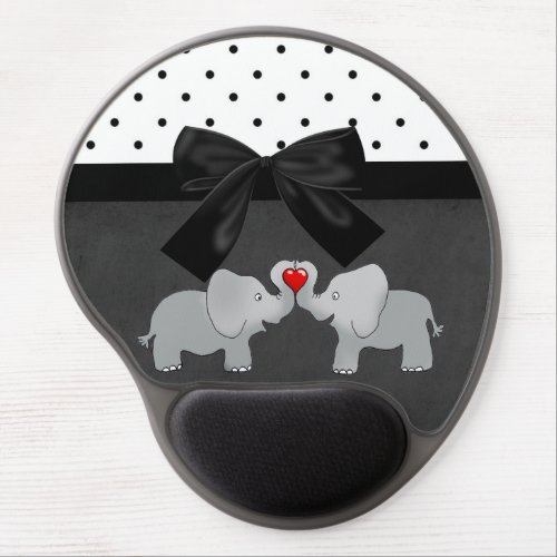 Cute Adorable ElephantsPolka DotsBlack Bow Gel Mouse Pad