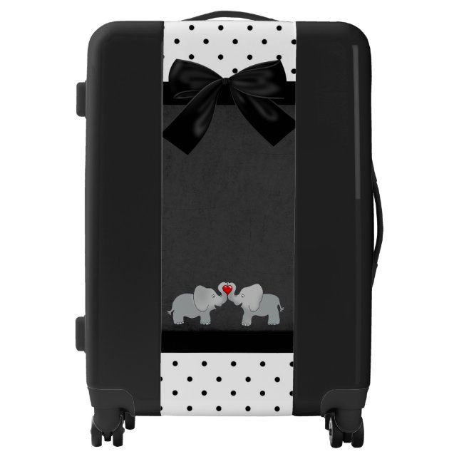 Cute Adorable Elephants,Polka Dots,Black Bow Luggage (Front)