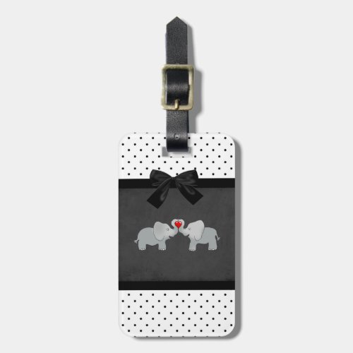 Cute Adorable ElephantsPolka DotsBlack Bow Luggage Tag