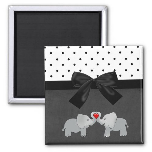 Cute Adorable ElephantsPolka DotsBlack Bow Magnet