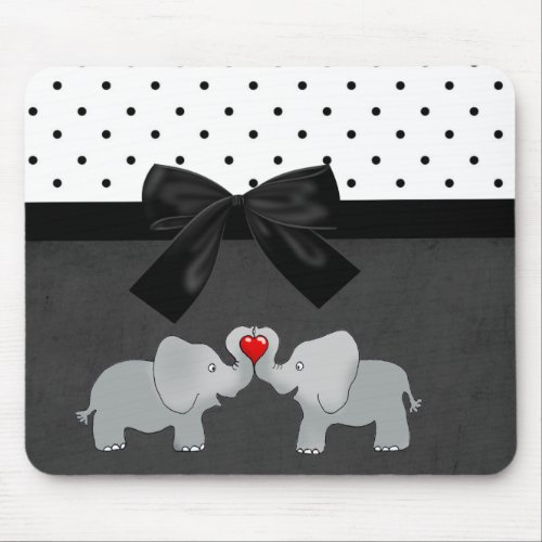 Cute Adorable ElephantsPolka DotsBlack Bow Mouse Pad