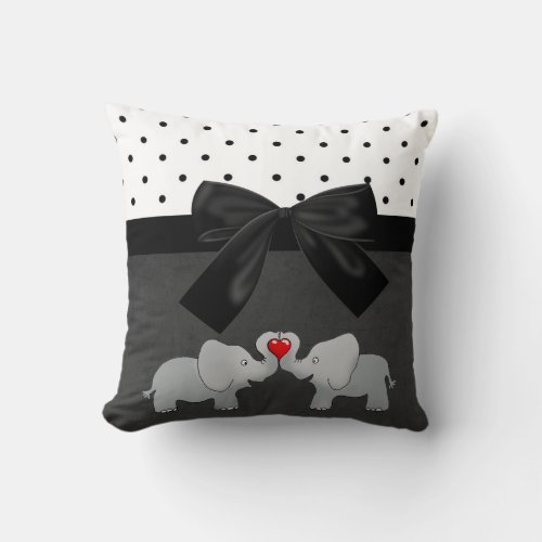 Cute Adorable ElephantsPolka DotsBlack Bow Throw Pillow