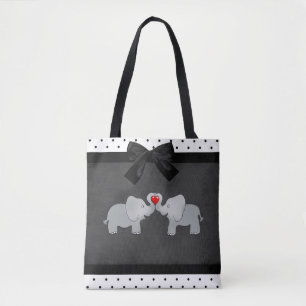 Cute Adorable Elephants,Polka Dots,Black Bow Tote Bag