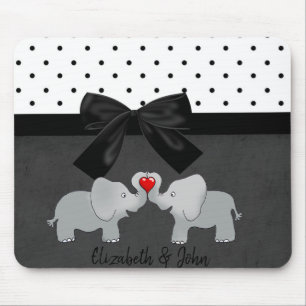 Cute Adorable Elephants,Polka Dots, Bow Mouse Pad