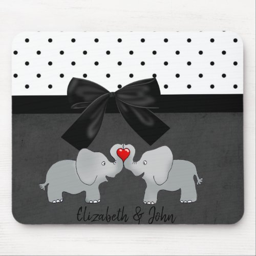 Cute Adorable ElephantsPolka Dots Bow Mouse Pad