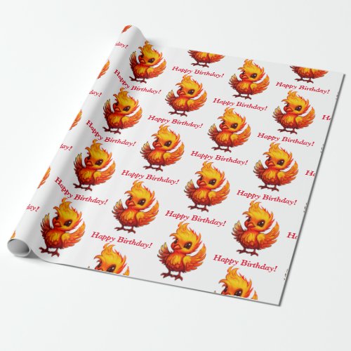 Cute Adorable Fiery Cartoon Baby Phoenix  Wrapping Paper