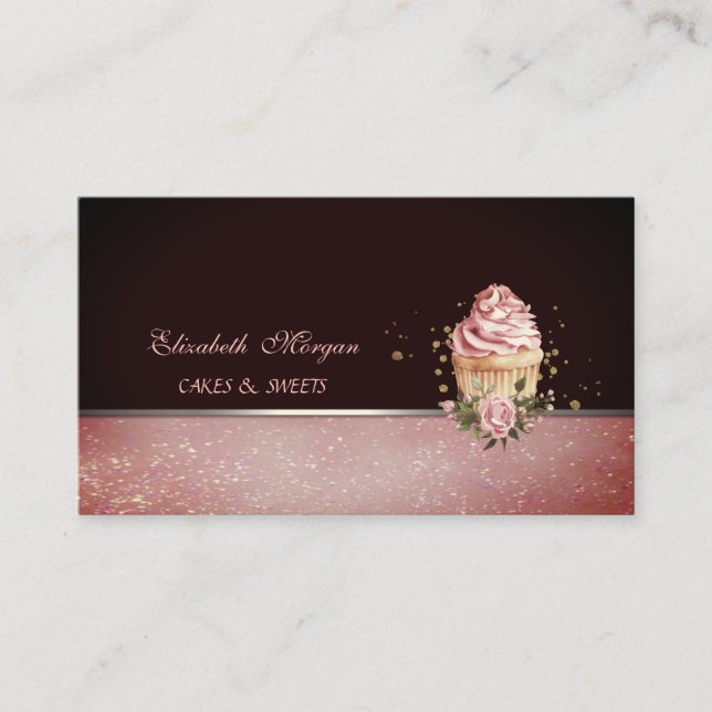 Cute Adorable Floral Cupcake Bakery Business Card (Front)