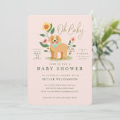 Cute Adorable Floral Golden Retriever Baby Shower Invitation (Standing Front)