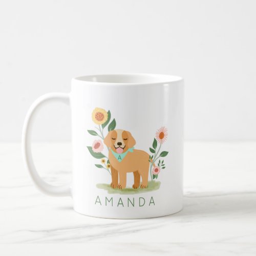Cute Adorable Floral Golden Retriever Pet Coffee Mug