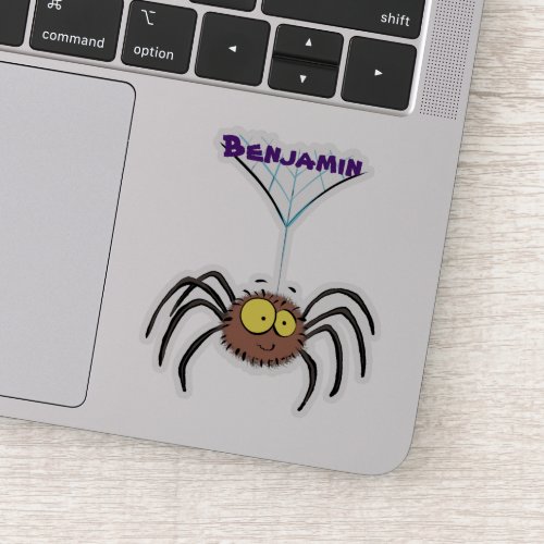 Cute adorable fluffy brown spider cartoon sticker