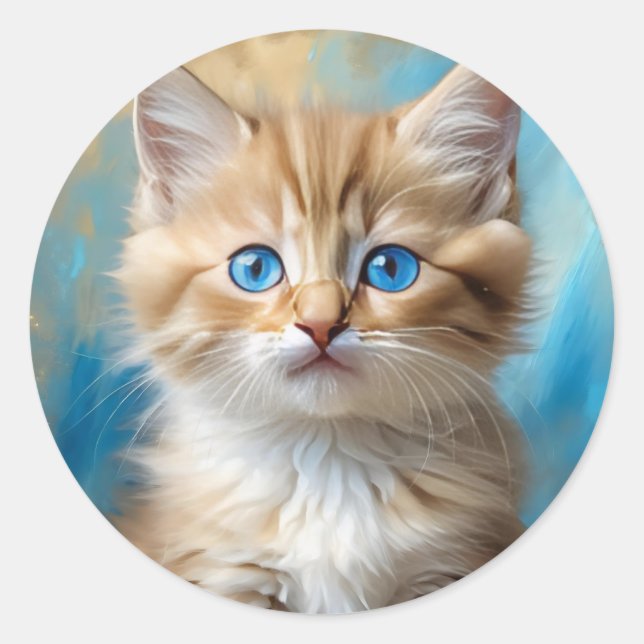 Cute Adorable Fluffy Cat-43096 Classic Round Sticker (Front)