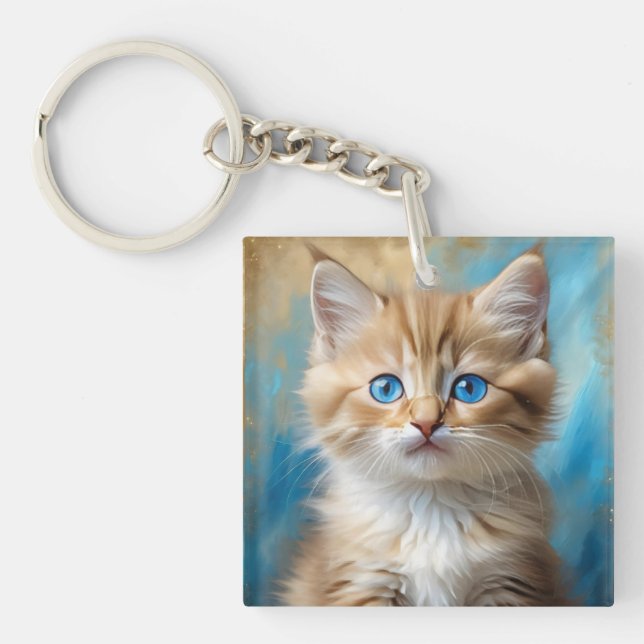 Cute Adorable Fluffy Cat-43096 Keychain (Front)
