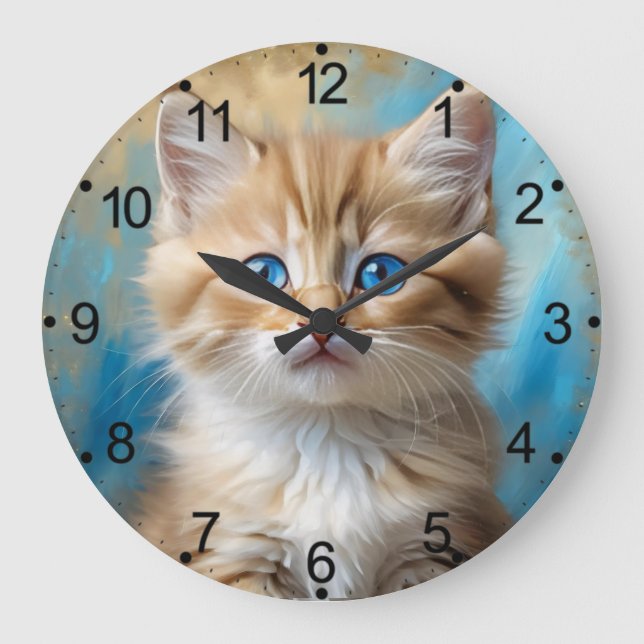 Cute Adorable Fluffy Cat-43096 Large Clock (Front)