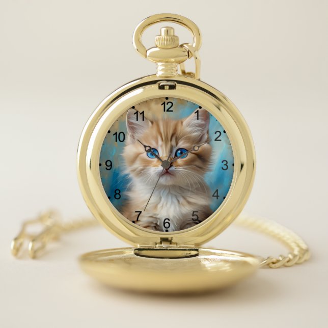Cute Adorable Fluffy Cat-43096 Pocket Watch (Inside)