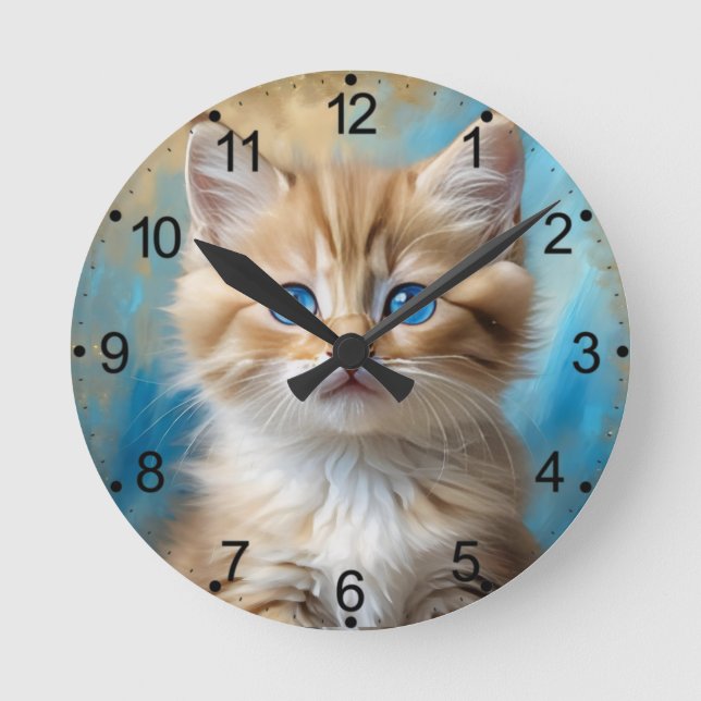 Cute Adorable Fluffy Cat-43096 Round Clock (Front)