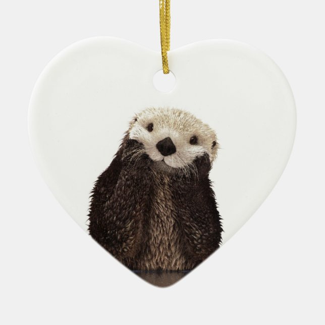 Cute Adorable Fluffy Otter Animal Ceramic Ornament (Front)