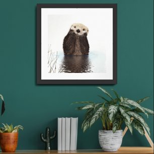 Cute Adorable Fluffy Otter Animal  Framed Art