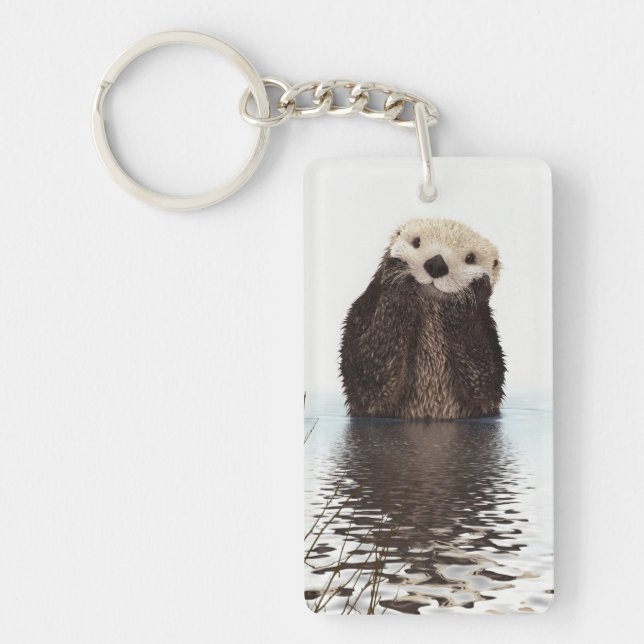 Cute Adorable Fluffy Otter Animal Keychain (Front)