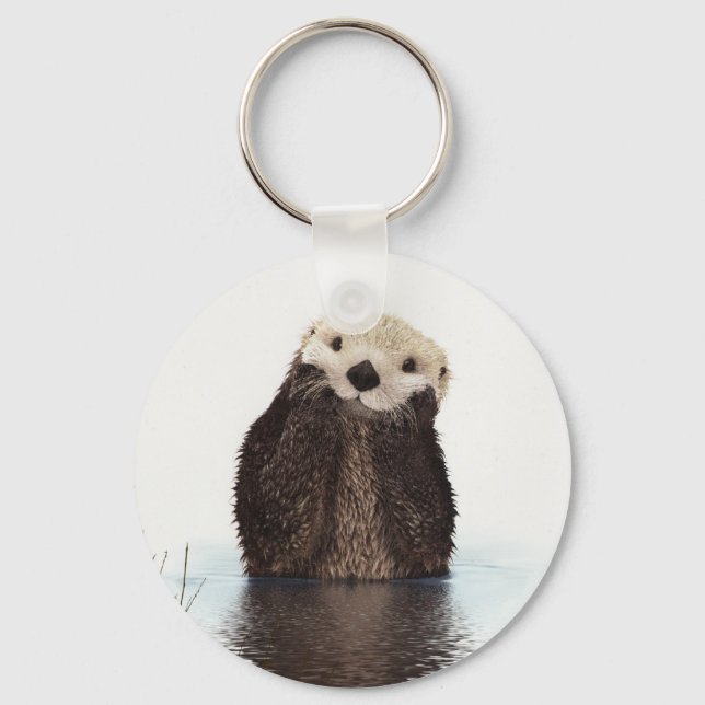 Cute Adorable Fluffy Otter Animal Keychain (Front)