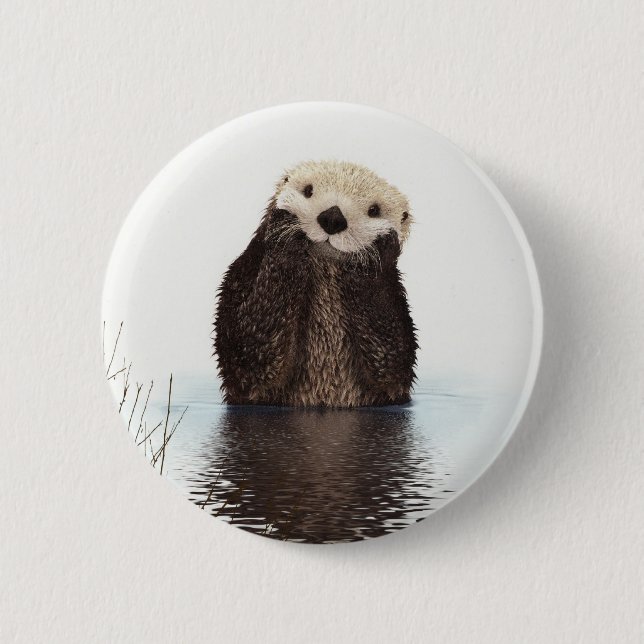 Cute Adorable Fluffy Otter Animal Pinback Button (Front)