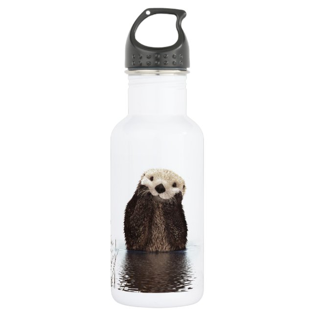Cute Adorable Fluffy Otter Animal Stainless Steel Water Bottle (Front)