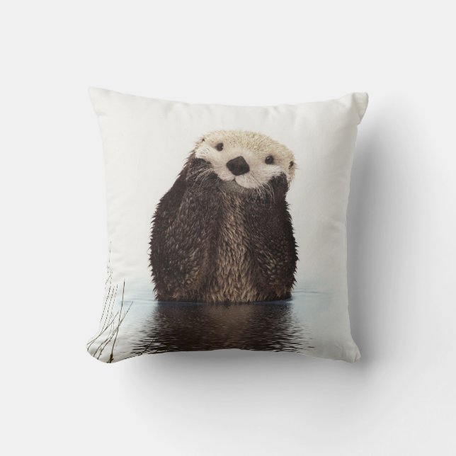 Cute Adorable Fluffy Otter Animal Throw Pillow (Front)