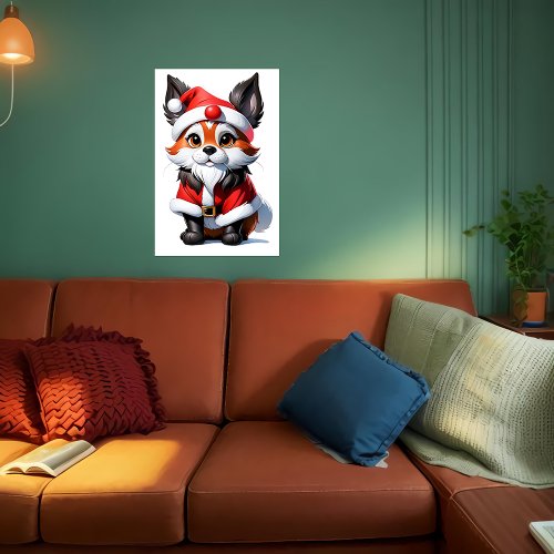 Cute adorable fox Santa Claus   AI Art Poster