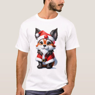 Cute adorable fox Santa Claus    AI Art T-Shirt