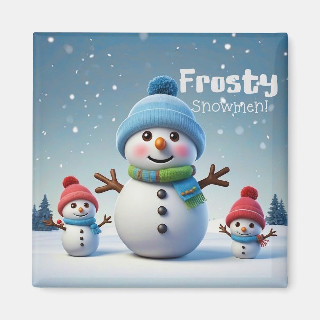 Cute Adorable Frosty Snowmen in Cold Winter  Magnet (Front)