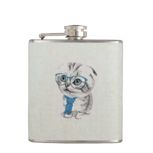 Cute adorable funny trendy kitten animal sketch flask