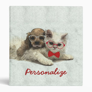 Cute Adorable funny trendy puppy and kitten 3 Ring Binder