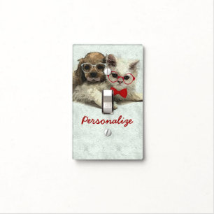 Cute Adorable funny trendy puppy and kitten Light Switch Cover