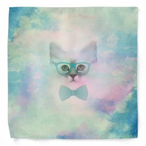 Cute adorable funny watercolours kitten glasses bandana