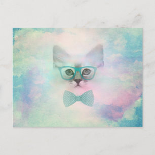 Cute adorable funny watercolours kitten glasses postcard