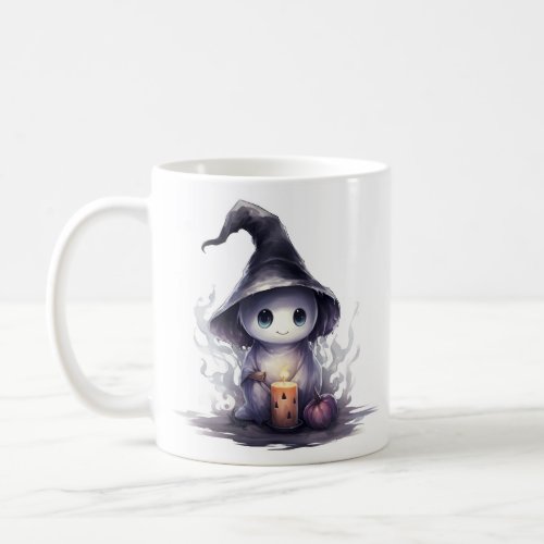 Cute adorable ghost dressed in a witchs hat mug