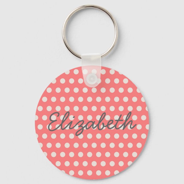 Cute adorable girly bubble gum pink polka dots keychain (Front)