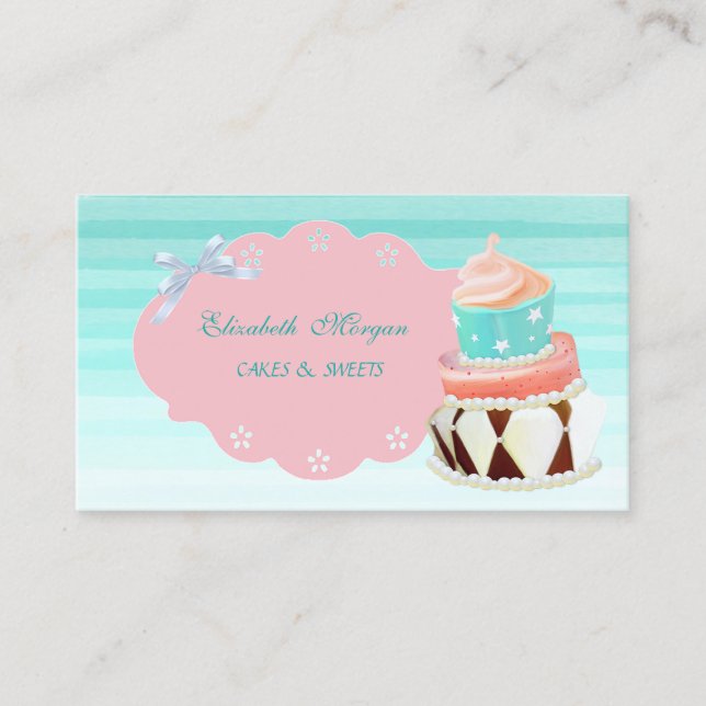 Cute Adorable Girly Modern,Ombre, Cake Business Card (Front)